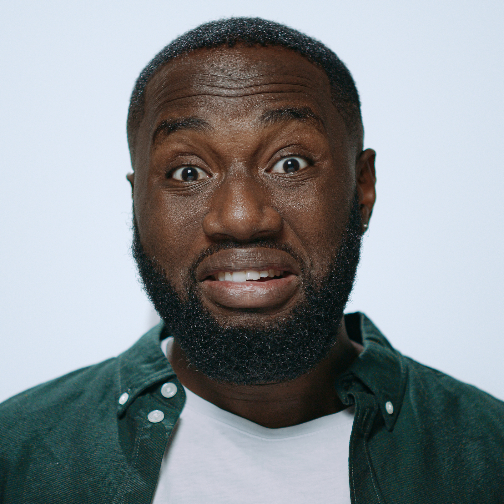 Close-up of a man with a worried look on his face